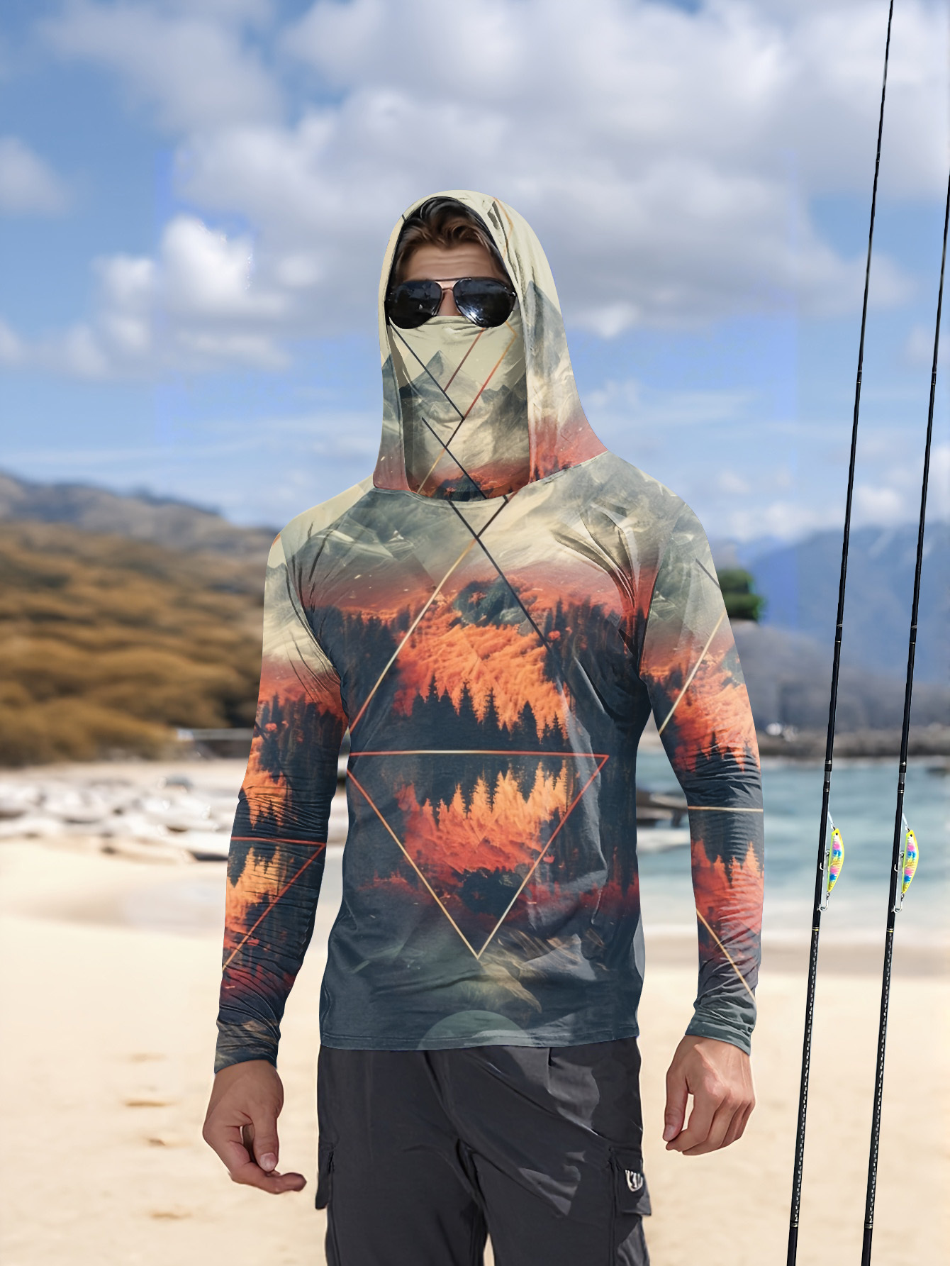 3D Printing Kpop - Outdoor Men's Fishing Hoodie Built‑in Face